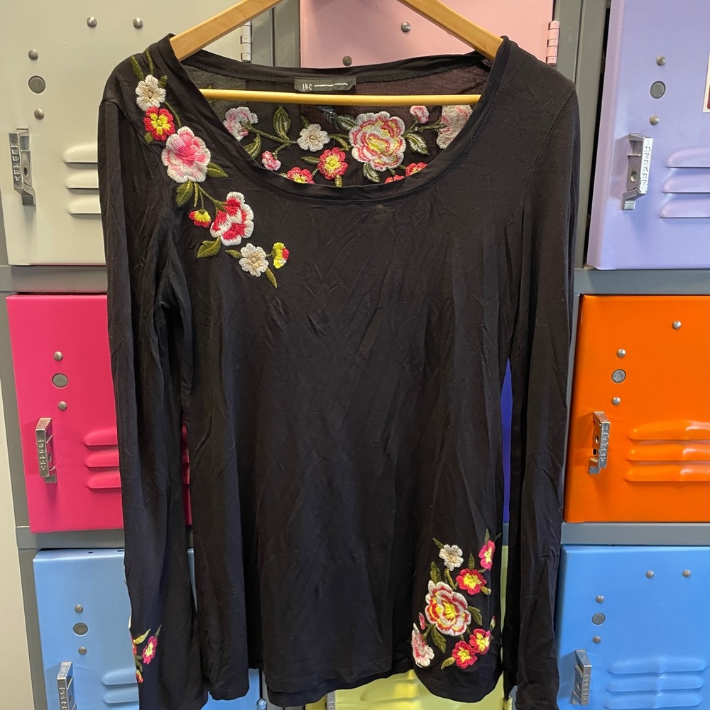Black Floral Embroidered Women's Top